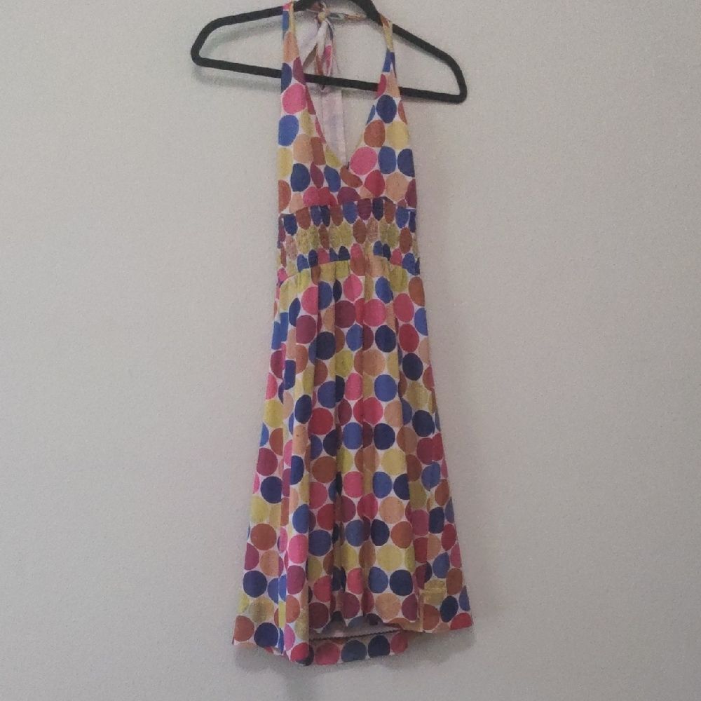 Anthropologie Maeve Pink and Purple Polkadot Halter Sundress